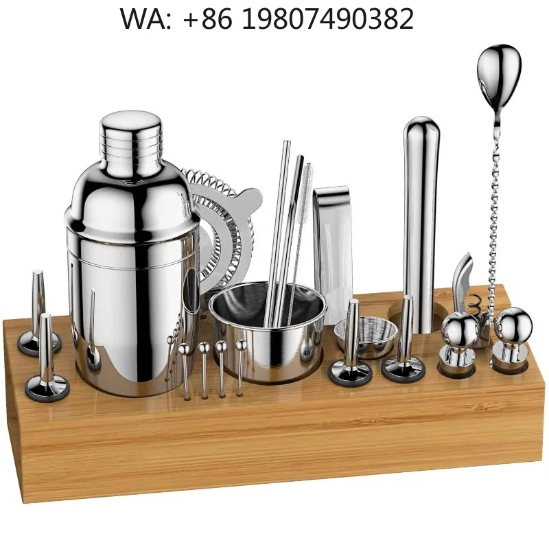 Large Capacity Party Bar Tool Set, 22Pcs Stainless Steel Boston Cocktail Shaker Complete Mixology Supplies With Bamboo Storage S