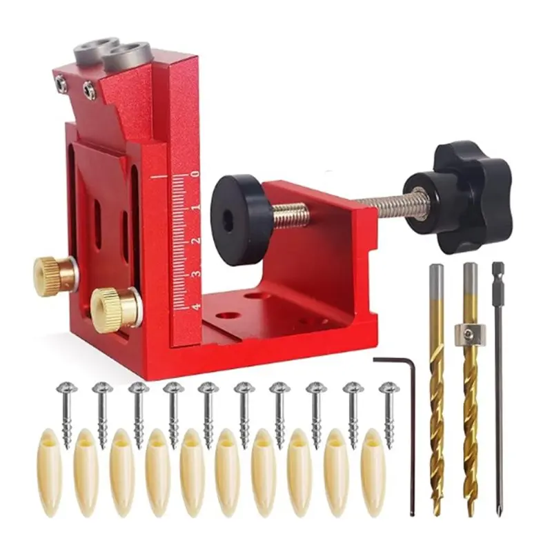 AT02-HFM Pocket Hole Jig Kit Pocket Hole Jig Kit Adjustable Woodworking Tools Adjustable Angle Grill Guide Pocket Screw Jig
