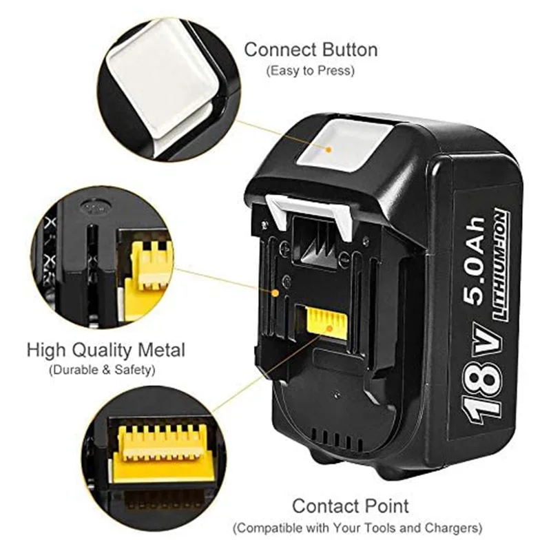 

2 Pack 18v 5.0Ah BL1850B Lithium Batteries Replace for Makita Battery BL1860 BL1850 BL1840 BL1830 LXT-400 Power Tools with LED