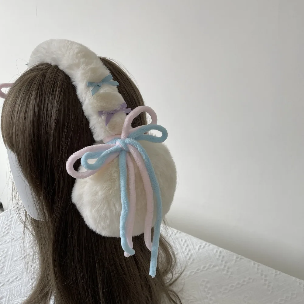 Confortável earflap bowknot earmuffs falso pele de coelho y2k inverno orelha mais quente à prova de vento proteção fria capa de orelha de pelúcia meninas