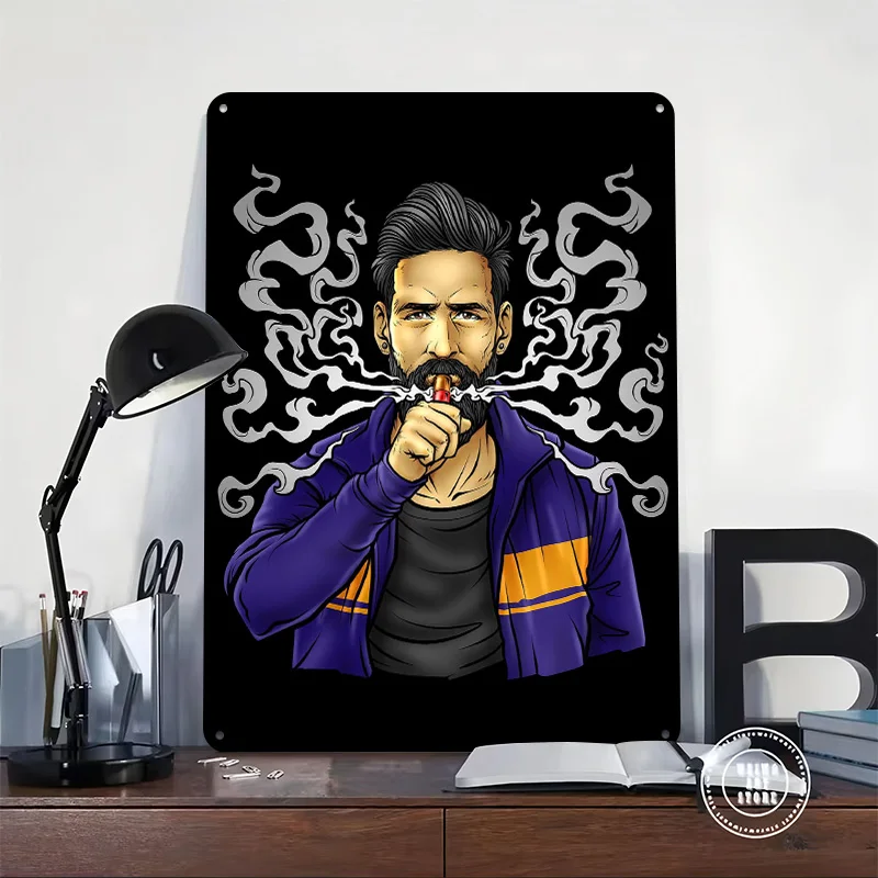 Cloud Chaser Vaping Beard Tinplate Posters Customizable Wall Art Retro Vintage Metal Signs for Home Room Garage Decoration Cozy