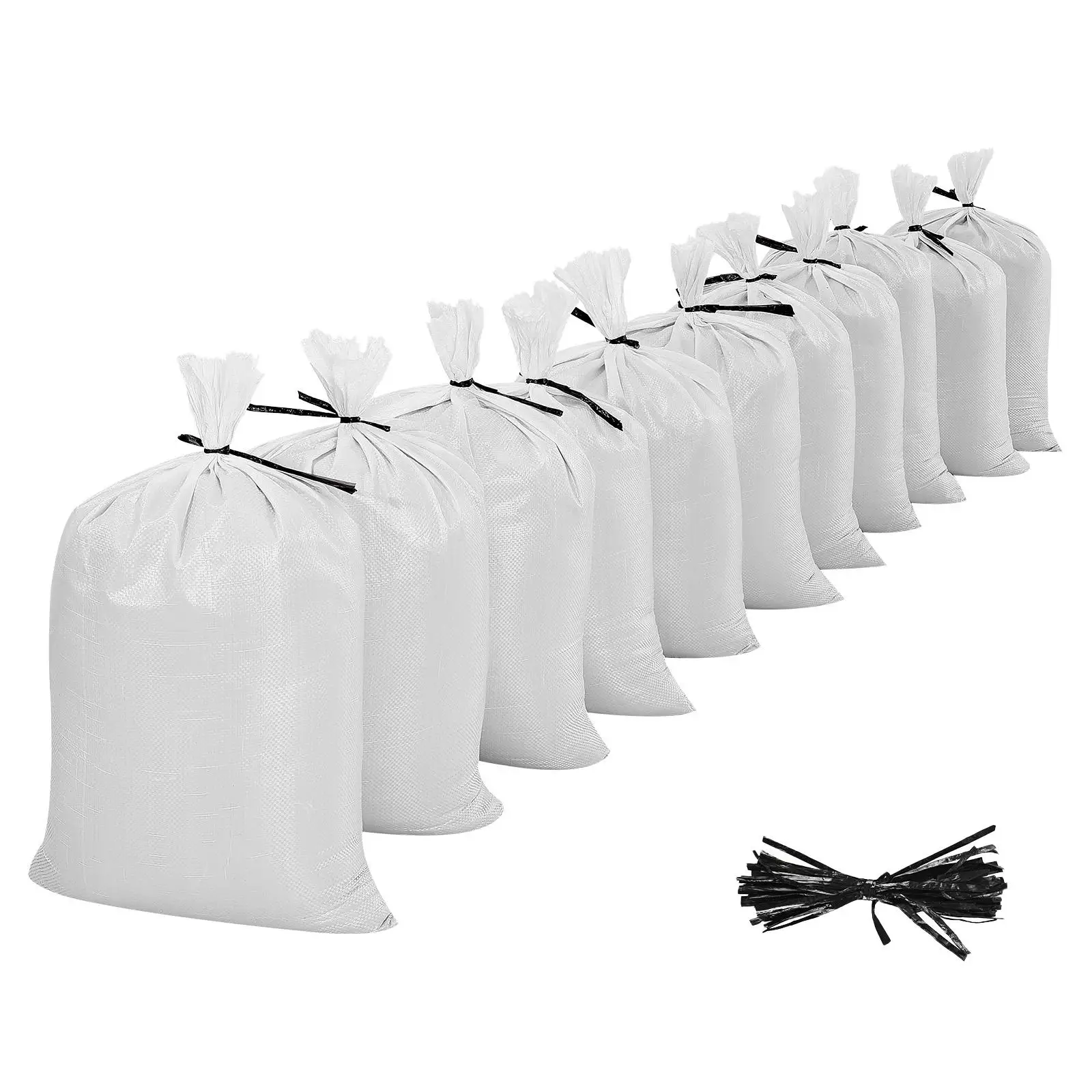 100 Pack 16 x 26 Inch Heavy Duty Woven Polypropylene Empty Sandbags with Ties 50 lb Capacity Tear Resistant UV Resistant for flood Barrier Sacks