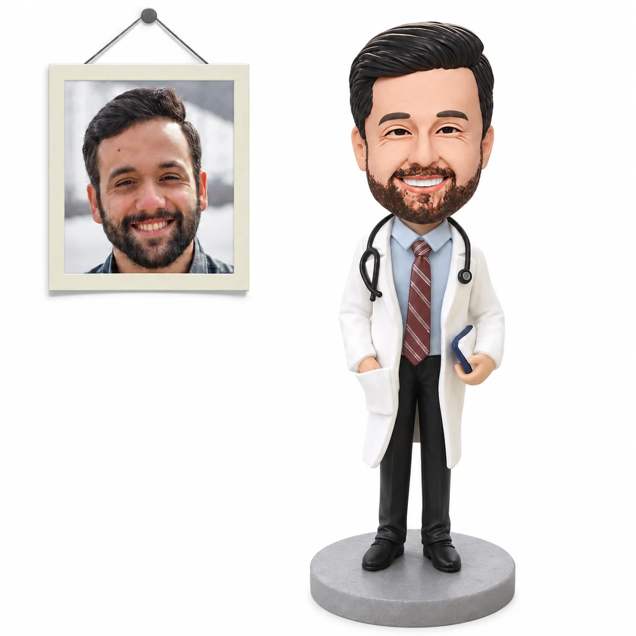 Custom Physician Bobblehead from Photo, White Coat and Tie Gift