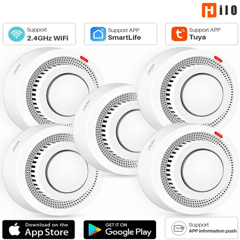 Hilo Wifi Tuya Smart Smoke Detector Sensor Wireless Fire Protection Smoke Alarm High Sensitivity Safety Prevention Sensor 80DB