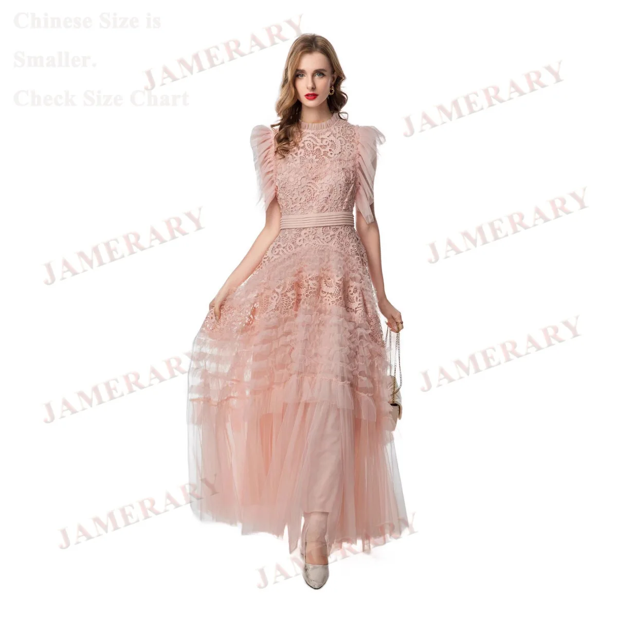 Abito da sera formale di lusso estivo da donna con volant a maniche corte in pizzo tulle maxi abito da torta ricamo femminile abiti lunghi da ballo