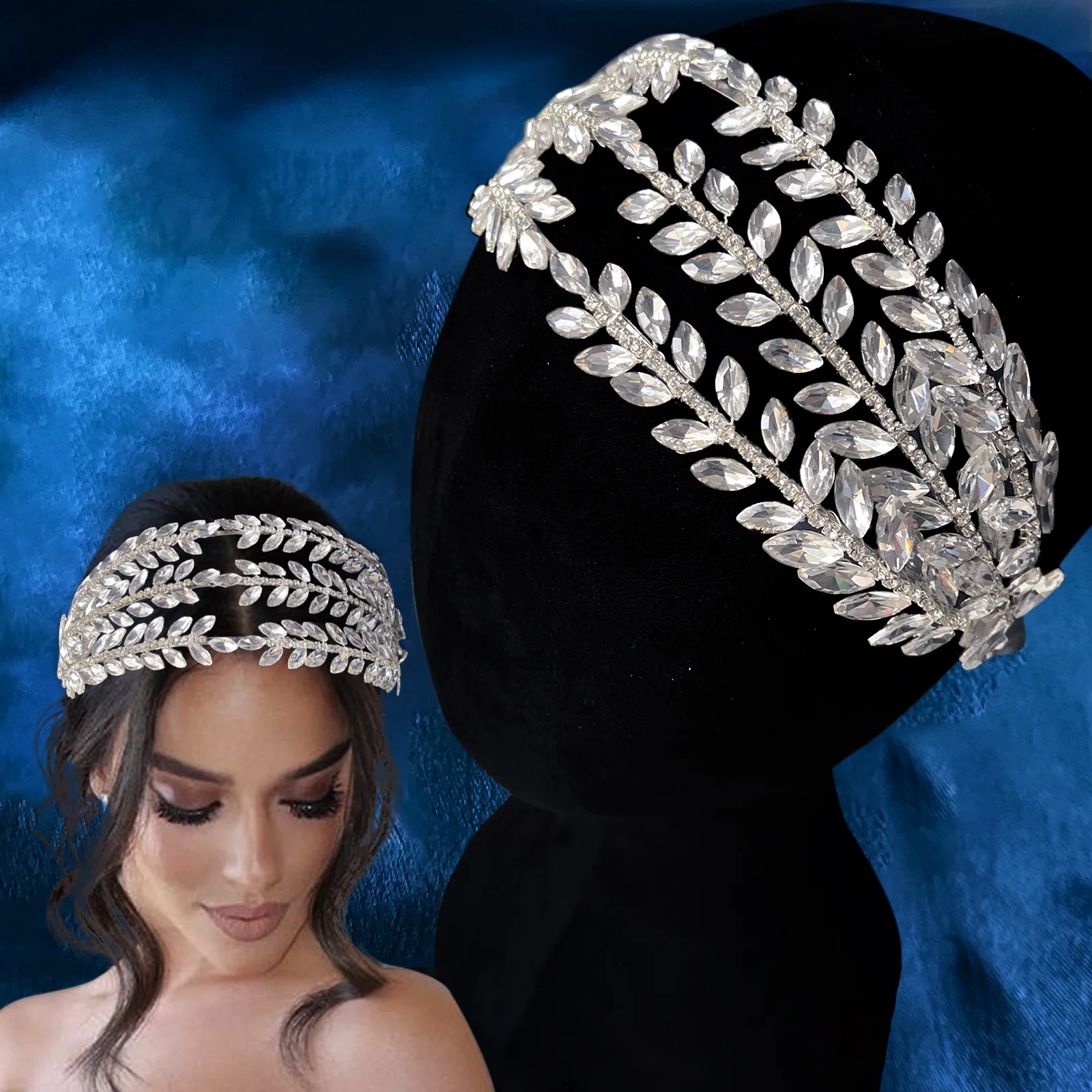 Dz148 strass casamento tiara prata strass noiva bandana brilhante diamante pageant coroa feminino acessórios de jóias de cabelo