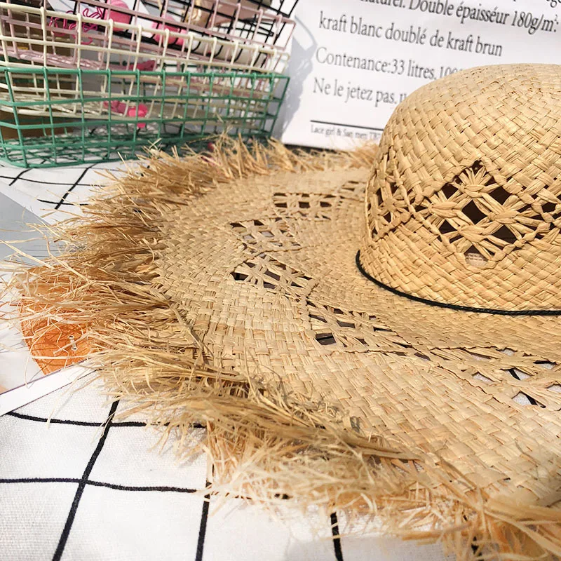 New Summer Straw Hat Hollow Woman Beach Sun Hat Female Big Eaves Casual Solid Color Hair Edge Rafi Straw Hat