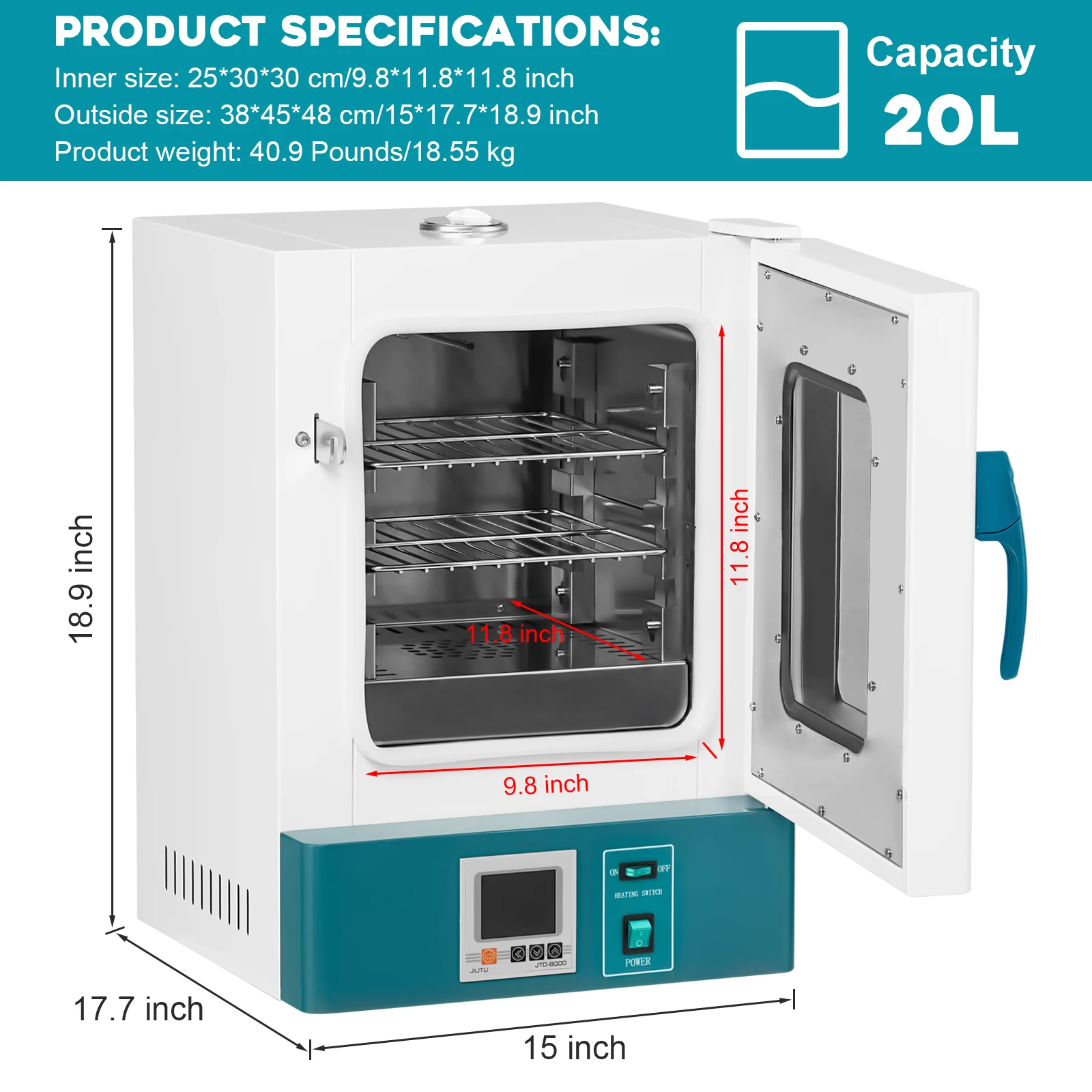 20L Lab Incubator RT-65℃ Scientific Digital Incubator PID Temperature Control Microbiological Laboratory Incubator