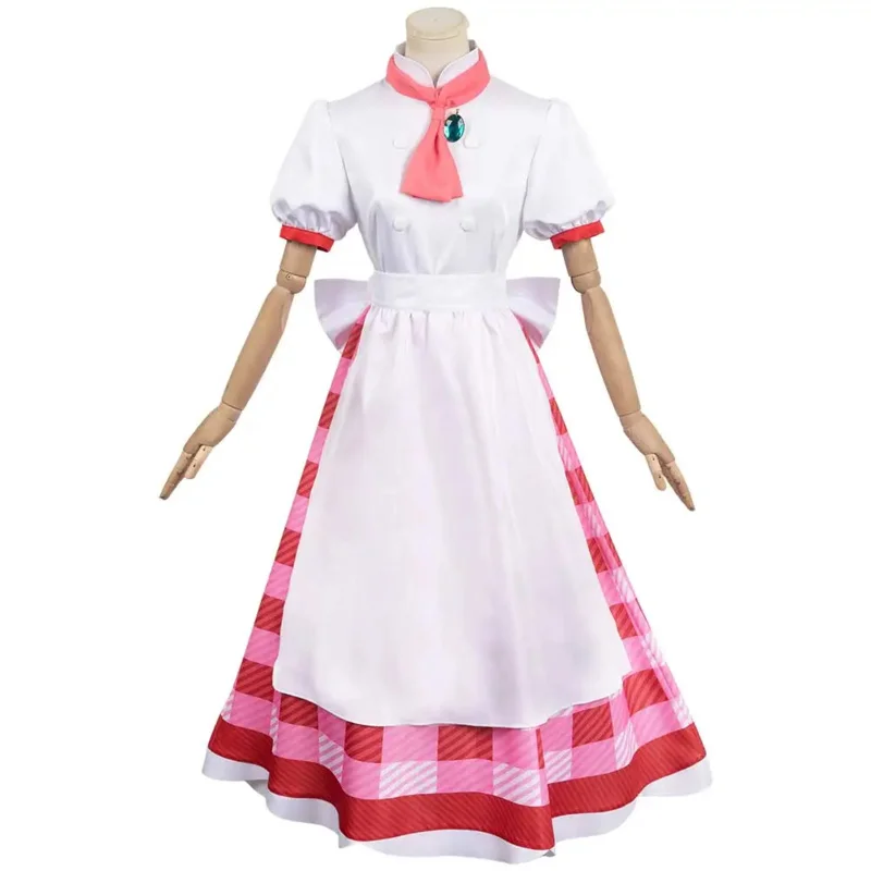 Princess Peach Cosplay Fantasia Costume Disguise for Adult Women Maid Dress Role Play Outfits Halloween Carnival Party Clothes