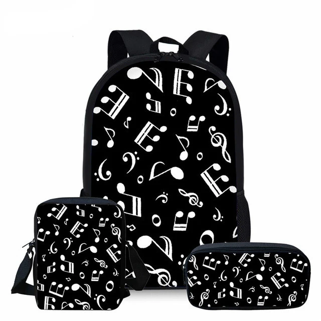 Classic Piano Keyboard Musical Notes 3D Print 3pcs/Set School Bags Laptop Daypack Backpack Inclined shoulder bag Pencil Case