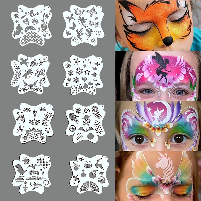 

Набор из 8 многоразовых трафаретов для рисования на лице и татуировок, ажурные художественные трафареты для рисования, шаблоны для татуажа бровей, для косплея