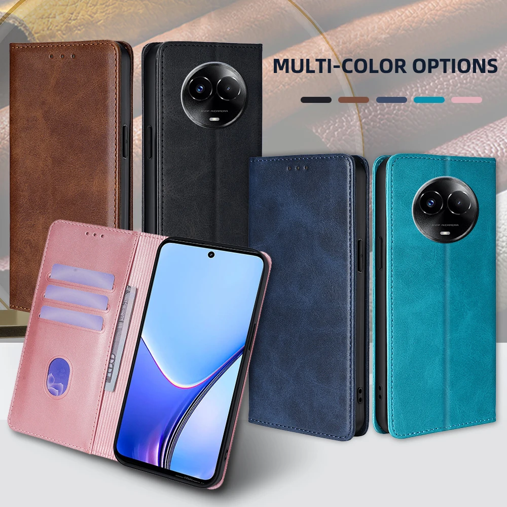 GEFENIS Magnetic Leather Mobile Phone Case For Realme 11 10 9 8 7 Pro Plus 11X 8i 8S Business Wallet Case For Realme 11 With Car