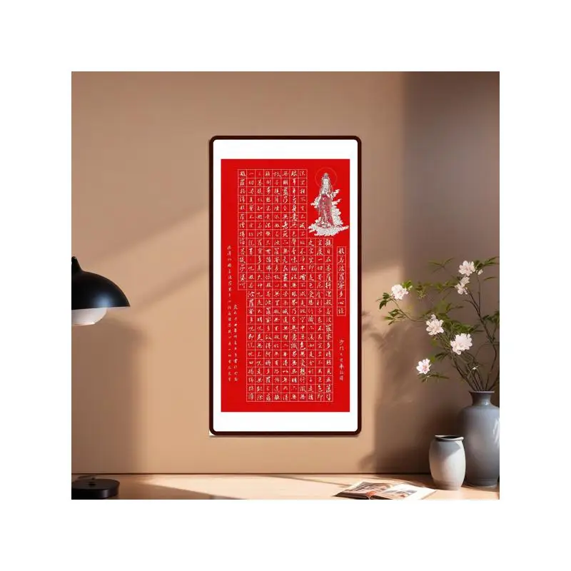 لوحة فنية جدارية صينية تقليدية، لوحة مؤطرة لغرفة المعيشة، الدراسة، المكتب، المطعم، أحمر، 43.7 × 23.2 بوصة (111 × 59 سم) #5