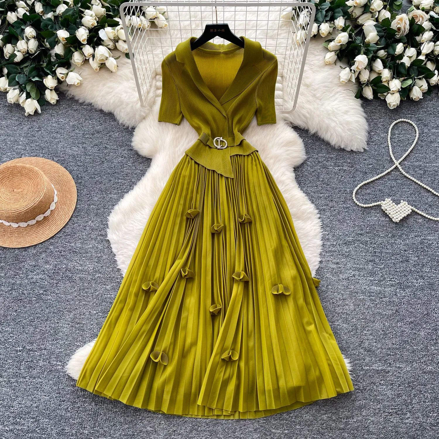 

Women Long Dress Dresses Tight Waist Vestidos Y2k Streetwear Short Sleeve Pleated Slim Fit Elegant Splice Party Night Work 2026