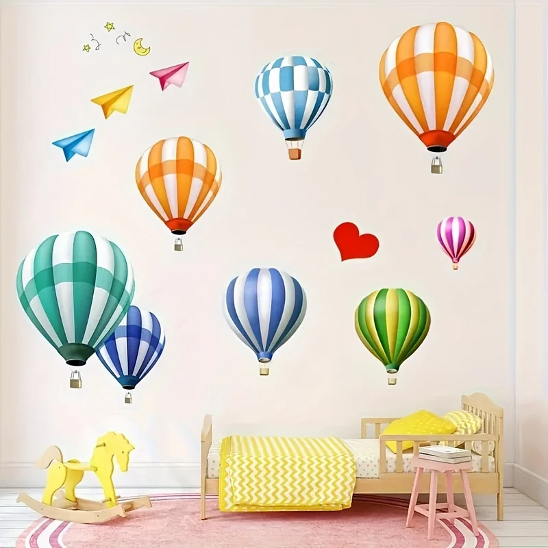 1pc Hot Air Balloon Paper Airplane Wall Sticker,Suitable for KidsRoom,Bedroom,LivingRoom,Kindergarten,Creative Gift for Children