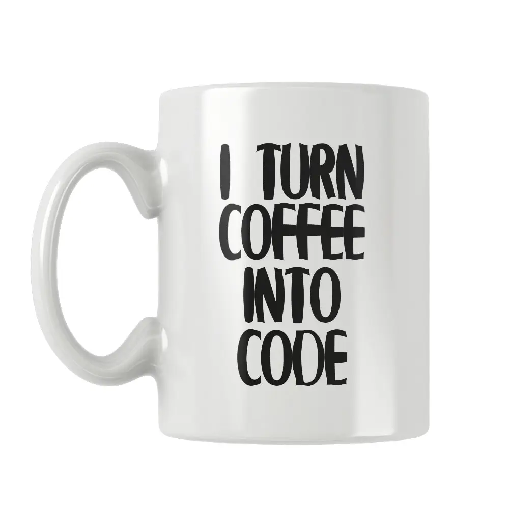 I Turn Coffee Into Code Mug Fun White Ceramic Tea Cup Programmer Coder Unique Friends Special Gifts Women Men