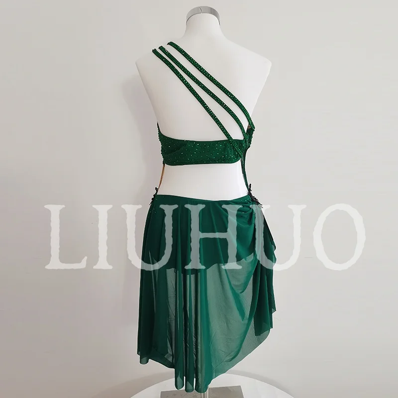 LIUHUO Girls Lyrical Dance Dress Women Performance Competitive Pole Dance Skirt Handmade BD3563