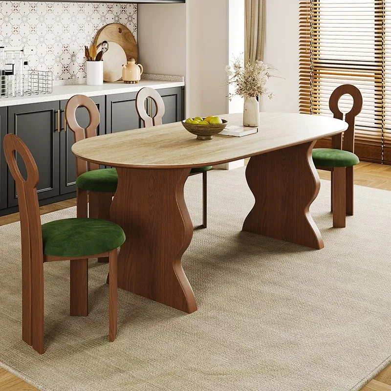 

Mid century Luxury Modern Oval Marble Solid Wood Dining Table Chair Set 4 6 Seater Dining Room Furniture Travertine Designs