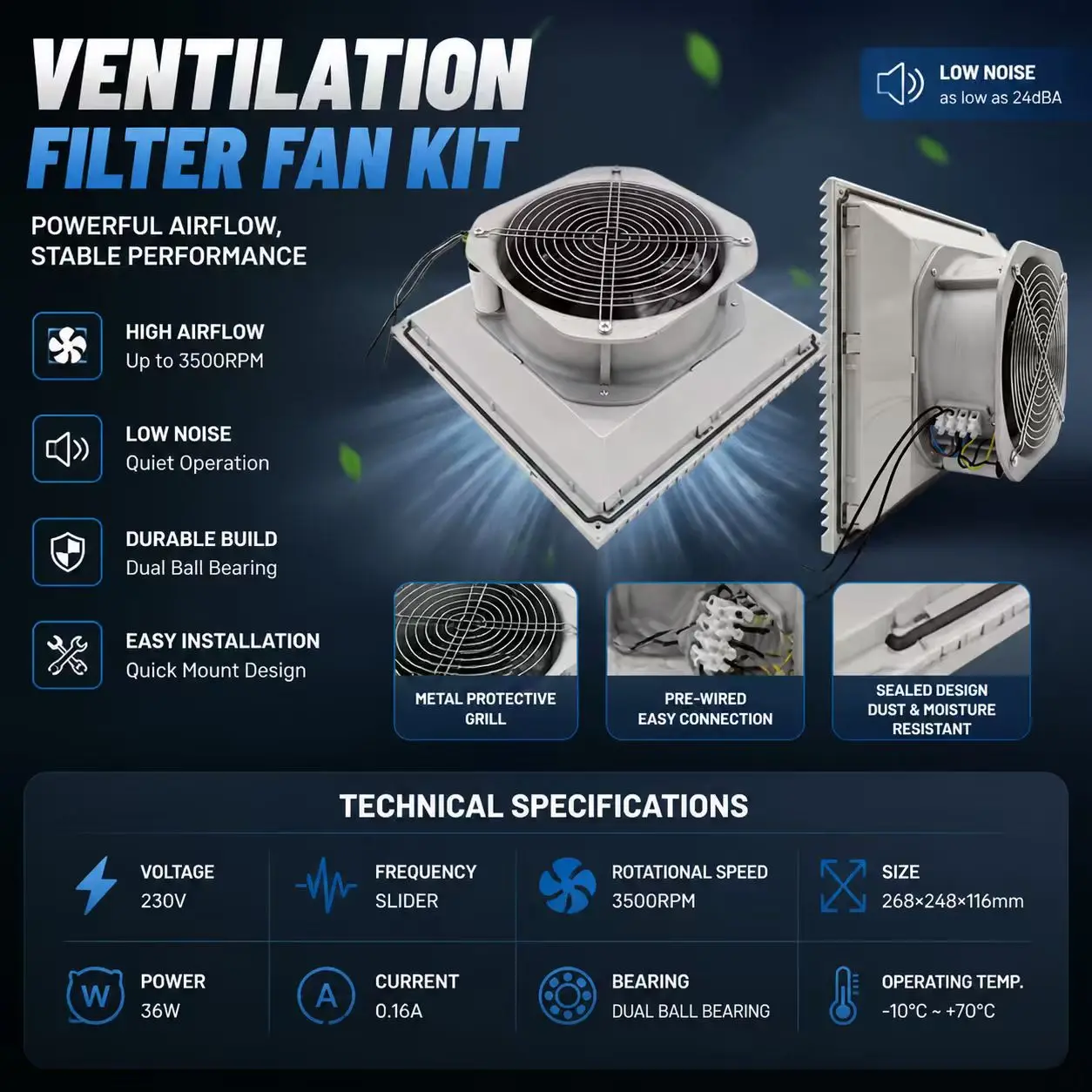 SLIDER NSYCVF300M230PF AC 230V 36W Industrial Electrical Cabinet Filter Fan Enclosure Ventilation Exhaust Cooling Cooler