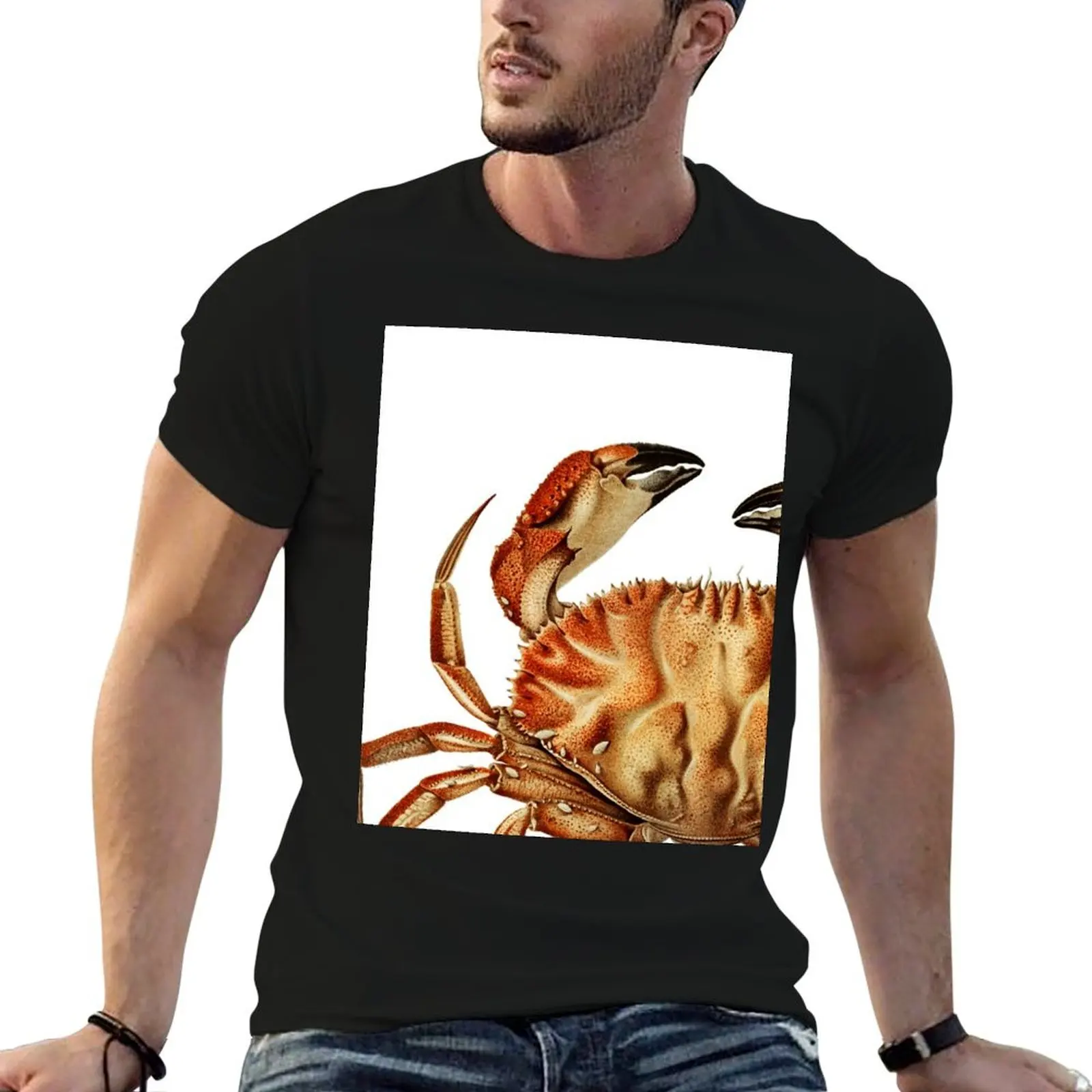 Vintage Red Crab T-Shirt man clothes designer shirts oversized graphic tee black t shirts for men