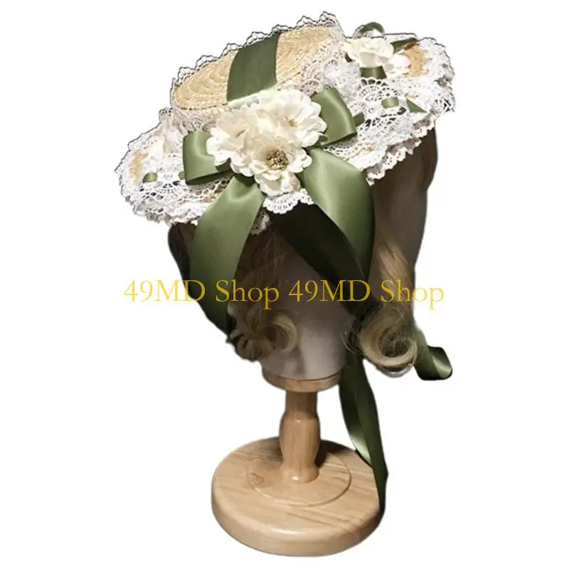49md-femmes-filles-elegant-the-fete-chapeau-plat-multicouche-dentelle-bonnet-fleur-artificielle-ruban-noeud-paille-plage