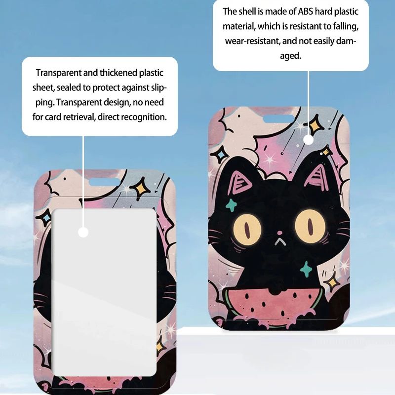 น่ารัก Black Cat Bank ธุรกิจผู้ถือบัตรนักเรียนรถบัสอาหารการ์ดป้องกันกรณี Lanyard อะคริลิค Photocard ผู้ถือ
