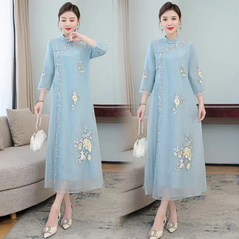 

2023 Chinese vintage traditional cheongsam dress qipao elegant party dress oriental retro improvement Vietnam ao dai dress