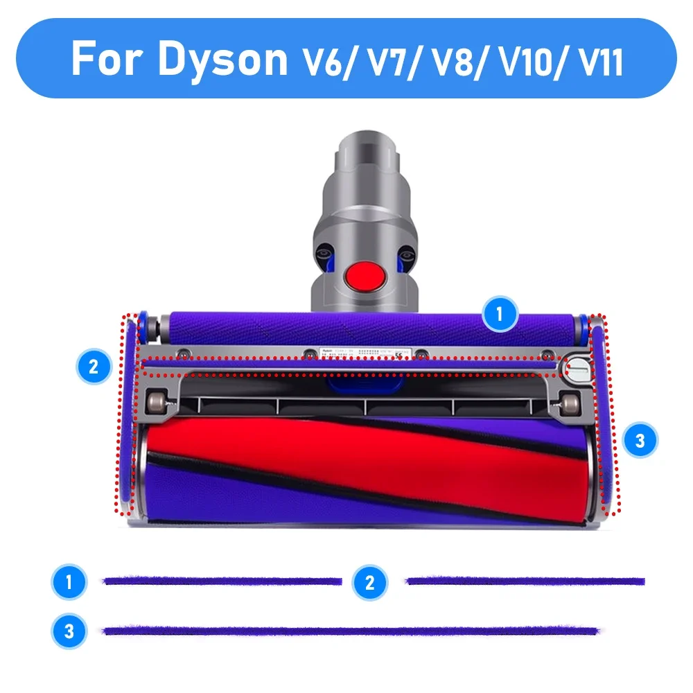 Сменный комплект мягких плюшевых полосок для пылесоса Dyson V6 V7 V8 V10 V11 V15, аксессуары с мягким роликом, износостойкие полоски
