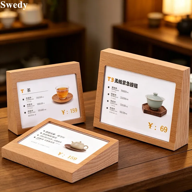 5 Pieces 90x54mm Wooden Acrylic Sign Holder Display Stand Restaurant Menu Paper Holder Picture Poster Frame Price Label Holder