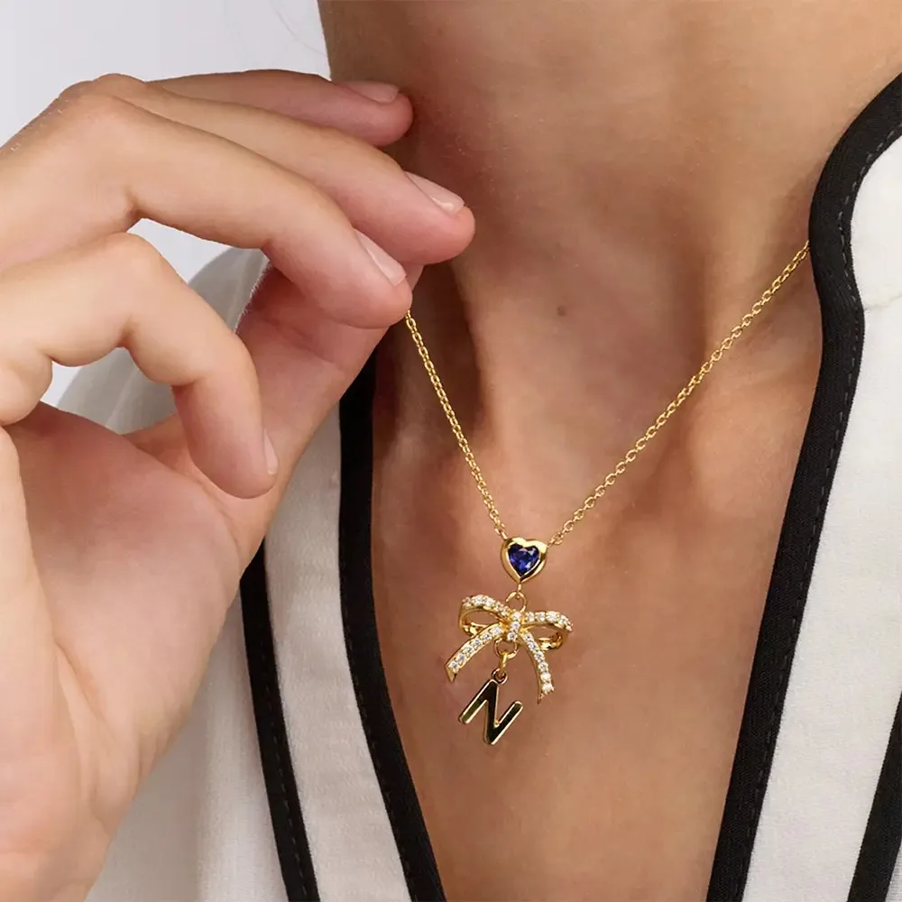 قلادة مربوطة لك الأولي في قلادة الحروف الأولية المخصصة من Vermeil مع قلادة على شكل قلب أزرق هدية للنساء #1