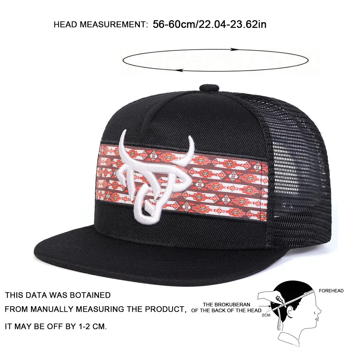 Unisex Ox Head Embroidery Hip-hop Net Hats Spring Summer Outdoor Adjustable Casual Baseball Caps Sunscreen Hat Cap