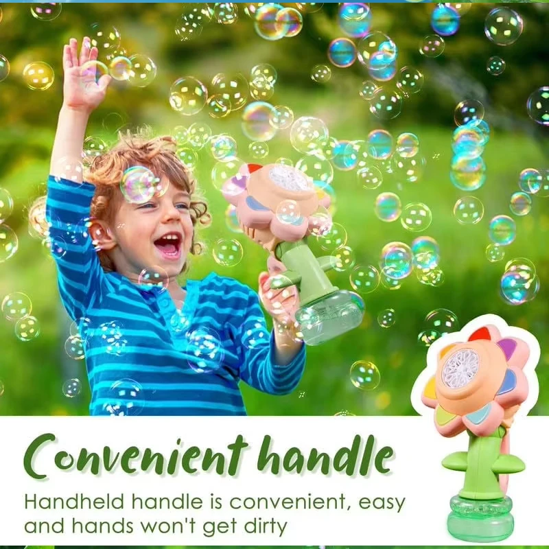 Zonnebloem Bubble Machine voor kinderen Automatische bloembubbelspeelgoed met licht voor peuters Bubble Maker Blower voor kinderen Buitenspeelgoed