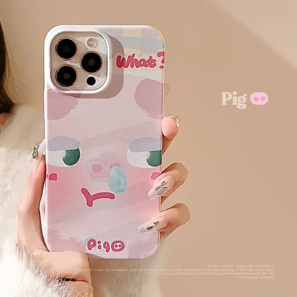 Cartoon Cute Pink Sleeping Cap Piglet Phone Case for IPhone16 15 14 12 13 11 Pro ProMax Plus X XR Shockproof Phone Cover