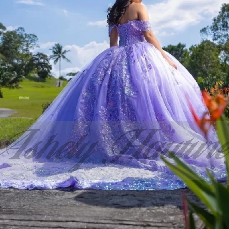 

Gorgeous Lavender Mexican Pricess Dress For Special Occasion Applique Sweep Train Vestido De XV Quinceanera Birthday Party Prom