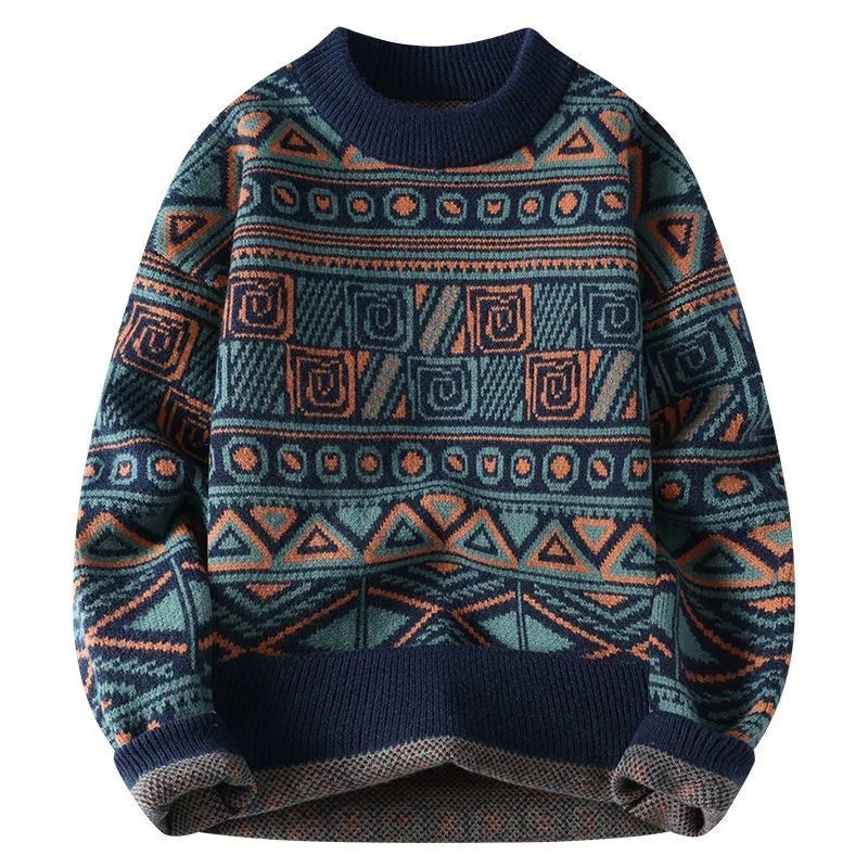 

Autumn Winter New Casual Mens Thermal Knitted Sweater Thick Crew Neck Teen Loose Trendy Base Layer Sweater