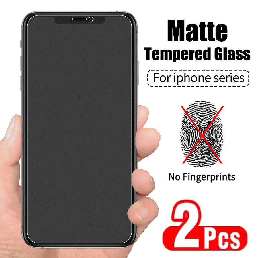 2Pcs No Fingerprint Screen Protectors for iPhone 11 12 13 Pro Max Mini Matte Tempered Glass for iPhone 7 8 6 Plus XR X XS Max