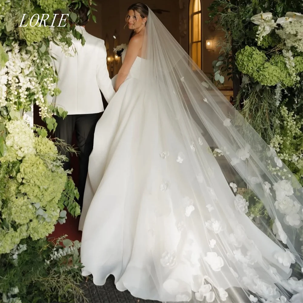 LORIE Luxury 3D Flower A Line Civil Wedding Dress Strapless Bridal Dresses Pleat Engagement Wedding Gown Customized 2026