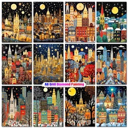 DIY AB Diamond Painting New 2024 City Rhinestone Cross Stitch Night Scene Mosaic Embroidery Handmade Gift Home Decoration