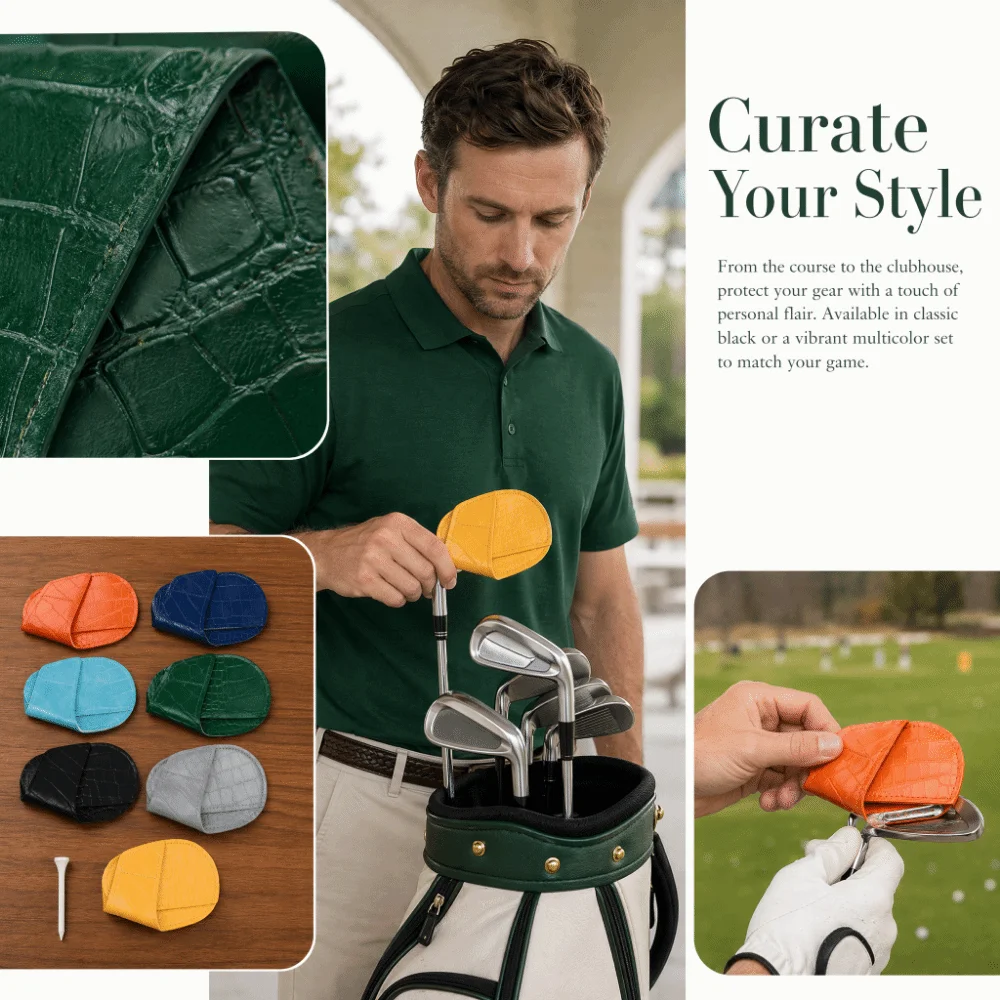 5pcs/7pcs Non-Slip Golf Iron Covers Open Ended Stitched Edges Iron Head Covers PU Leather Multi Color Golf Club Head Covers