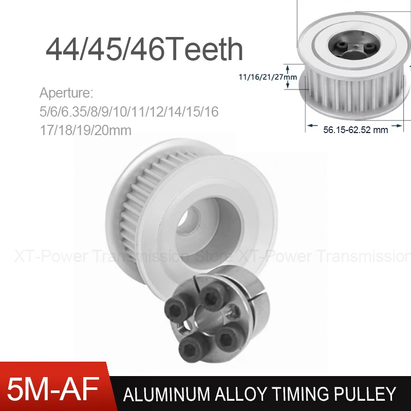 AF-5M Aluminum Alloy Timing Pulley 44 45 46 Teeth for Belt Width 10/15/20/25mm Bore 5/6/0.65/8/9/10/11/12/14/15/16/17/18/19/20mm
