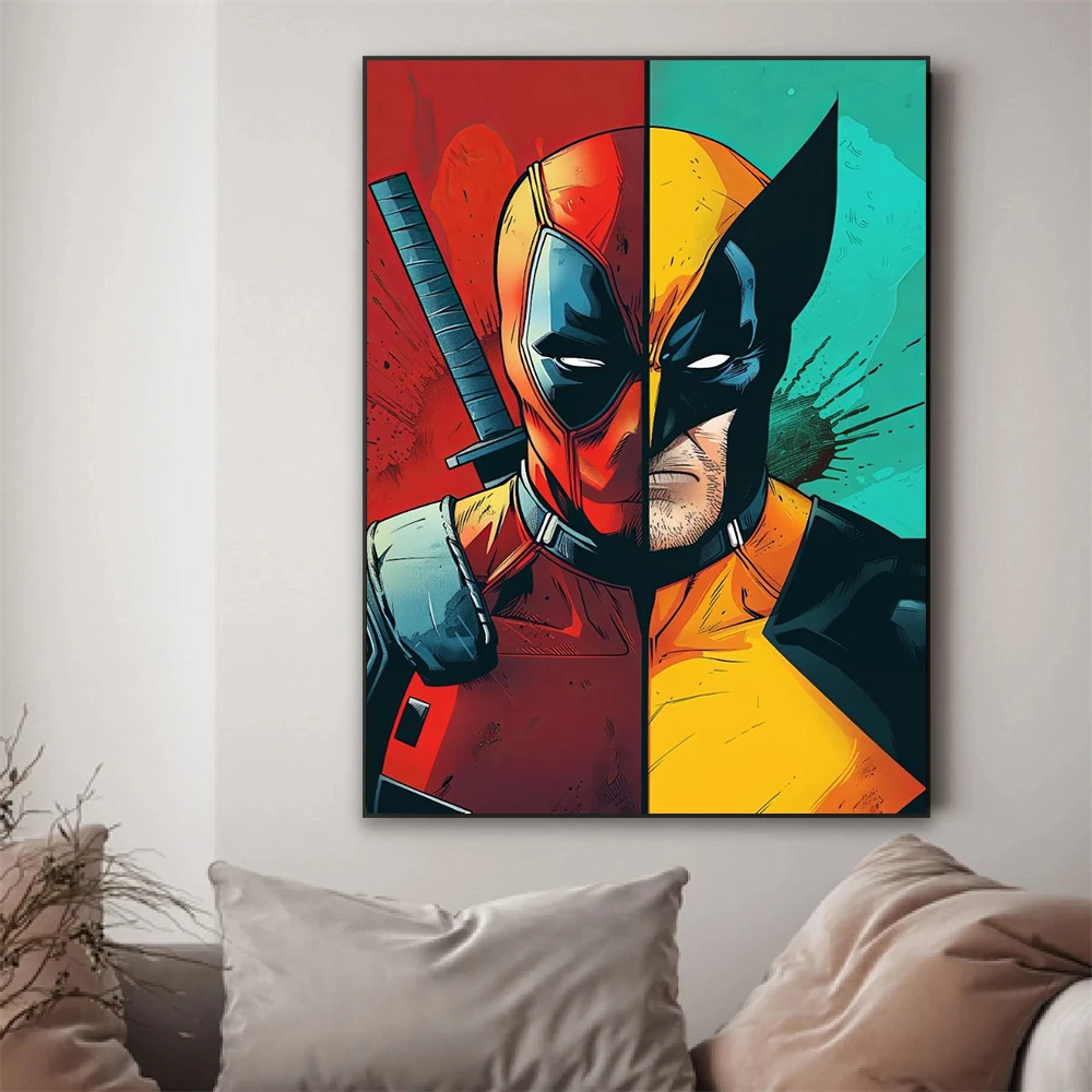 Graffiti Wall Art Poster Deadpool and Wolverine Print Disney Superhero Movie Comic Canvas Painting Funny Film Home Bedroom Decor