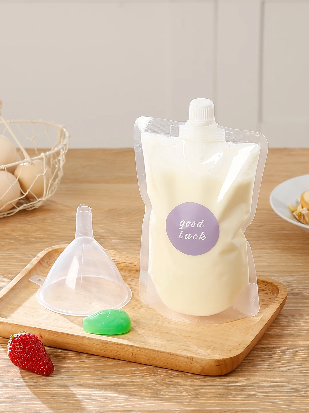 Bolsa de embalaje de crema fresca, bolsa de conservación de refrigeración sellada de leche de soja desechable con pajita para...
