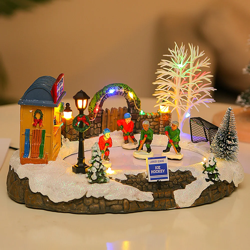 Christmas Lighted House with Music and Skating Kids Christmas Village House Tabletop Decoration Christmas Gift Home Decoration