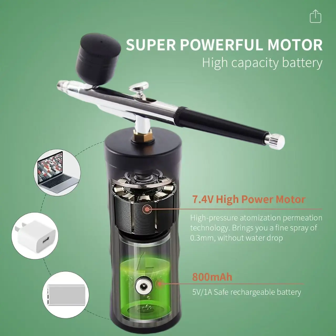 Cordless Airbrush Kit With Compressor 03mm Nozzle Rechargeable Spray Gun With 10cc Cup For Makeup Nail Art Cake Model Painting