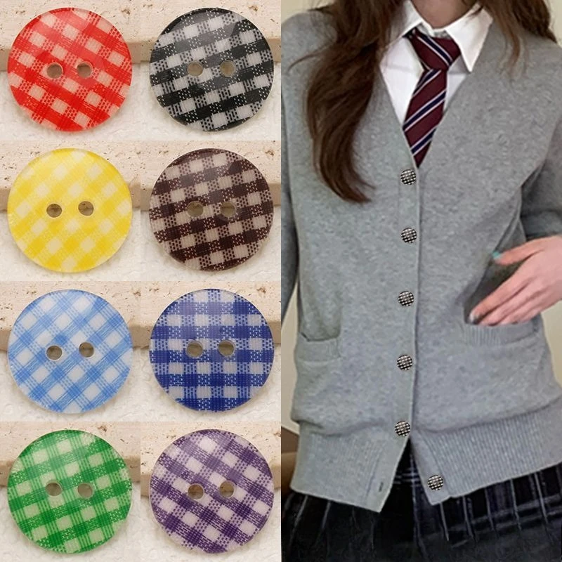 Colored resin two-eye button round baby top shirt fur collar clothes inner button plaid button