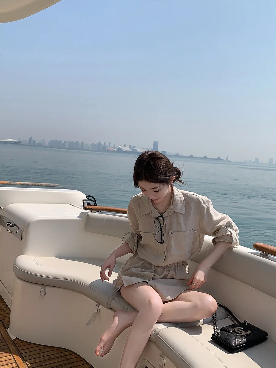 

Loose Fit Women's Linen Silk Shirt Shorts Set Breathable Short Sleeve Casual Fashion Two-Piece Suit Comfortable Spring Summer