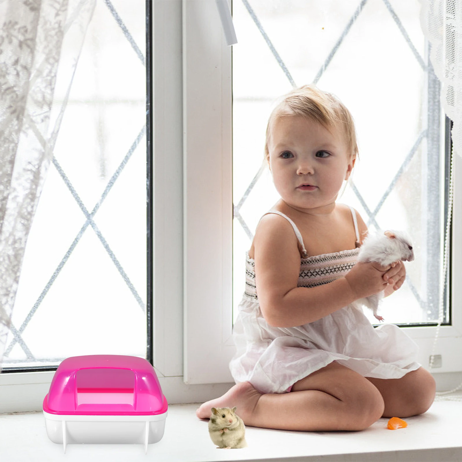 

2 pcs Hamster Bath Room Durable Plastic Container for Small Pets Half Transparent Portable Easy Cleaning Detachable for Small