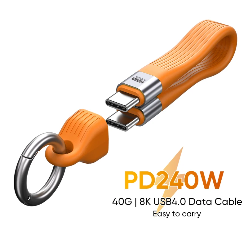 PD 240W USB C to Type C Cable USB4 40Gbps Keychain Cable PD3.1 5A 8K 60Hz Data Cord for TV Laptop Tablet MacBook Video