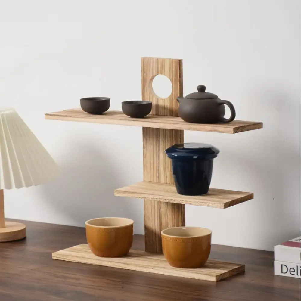 

3-4 Layers Chinese Style Storage Holders Solid Wood Retro Design Wooden Tea Set Rack Tea Set Multi-Layer Antique Stand