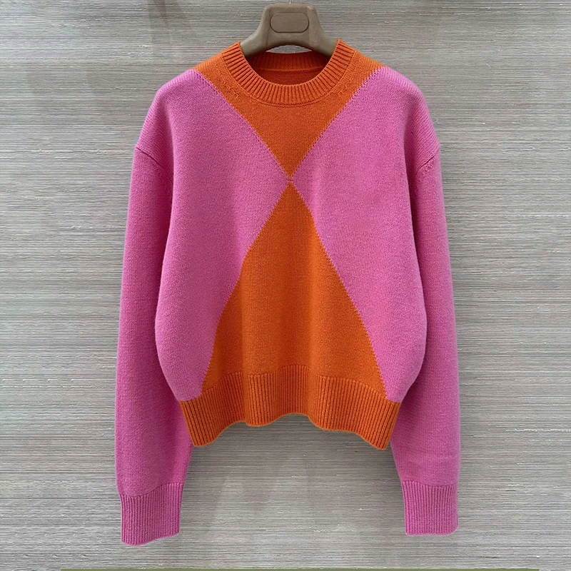 

High-quality autumn new style women's knitted pullover sweater with multi-color patchwork design clothing 25100828